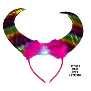 Rainbow devil horns with faux fur metallic costume padded headband